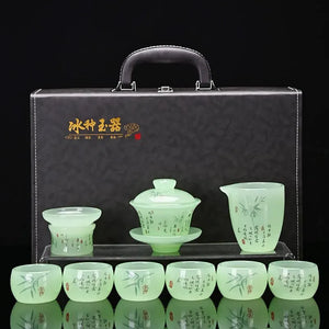 Simple complete set of loure jade porcelain kung fu tea set, suitable for household, living room, office, receiving guests, high-end business and gift box