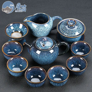 Yao-bian Jianzhan tea set, a complete set of cups, ceramic set, full set of household tea sets, Chinese style, high-end living room