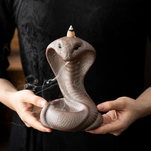 Reverse incense burner, creative ceramic Chinese zodiac snake ornament for incense ceremony with old clay and spirit snake design, suitable for household use with sandalwood and agarwood incense