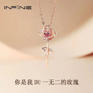 Pure diamond Little Prince rose necklace, luxury Valentine's Day birthday gift, for girlfriend, clavicle chain.
