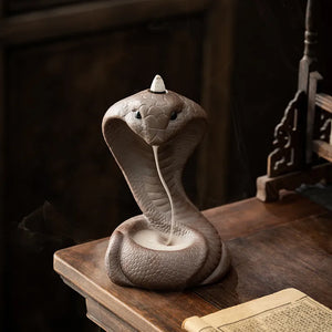 Reverse incense burner, creative ceramic Chinese zodiac snake ornament for incense ceremony with old clay and spirit snake design, suitable for household use with sandalwood and agarwood incense