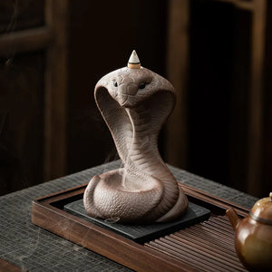 Reverse incense burner, creative ceramic Chinese zodiac snake ornament for incense ceremony with old clay and spirit snake design, suitable for household use with sandalwood and agarwood incense
