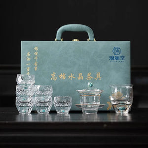 Turquoise high-grade crystal glass Gongfu tea set, new style light luxury household tea cup complete set, office gift box