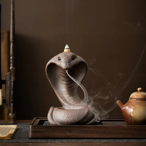 Reverse incense burner, creative ceramic Chinese zodiac snake ornament for incense ceremony with old clay and spirit snake design, suitable for household use with sandalwood and agarwood incense