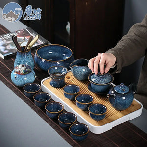 Yao-bian Jianzhan tea set, a complete set of cups, ceramic set, full set of household tea sets, Chinese style, high-end living room