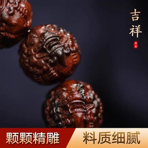 Authentic Collection of Small Leaf Red Sandalwood Pixiu Bracelets and Hand Chains, with Fortune-Telling Carvings, Suitable for Men and Women, as Cultural Playthings, Buddhist Beads, Symbols of Good Luck, Ideal for Gift-Giving and Hand-Playing Ornaments