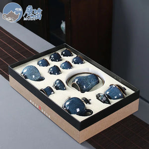 Yao-bian Jianzhan tea set, a complete set of cups, ceramic set, full set of household tea sets, Chinese style, high-end living room