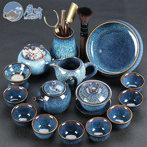Yao-bian Jianzhan tea set, a complete set of cups, ceramic set, full set of household tea sets, Chinese style, high-end living room