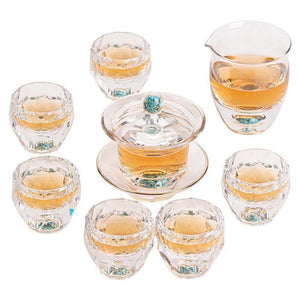 Turquoise high-grade crystal glass Gongfu tea set, new style light luxury household tea cup complete set, office gift box