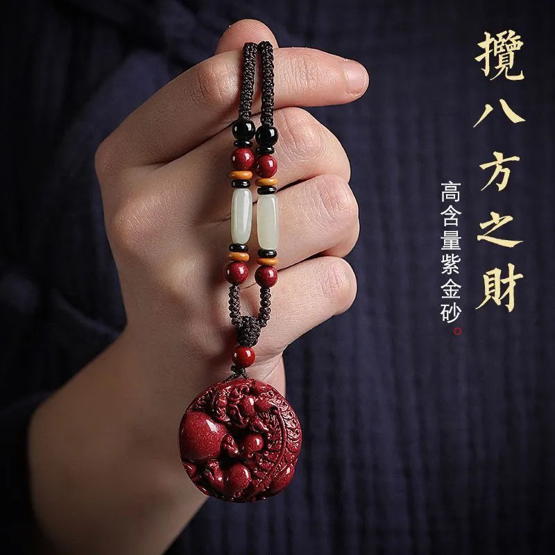 Fortune - enhancing and Wealth - attracting Cinnabar Pixiu Pendant. The responsive Pixiu hanging ornament is a lucky - turning accessory suitable for both men and women, made of purple cinnabar Ornaments