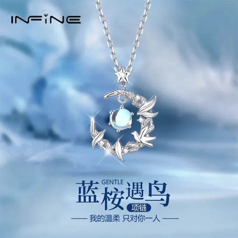 S999 Sterling Silver Eucalyptus globulus and Bird Necklace. This