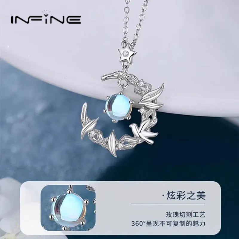 S999 Sterling Silver Eucalyptus globulus and Bird Necklace. This