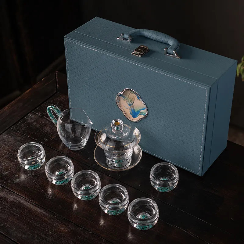 Chinese style complete set of high-temperature resistant glass tea sets, light luxury household elegant Gongfu tea sets, tea ceremony cups and tea bowls gift box set
