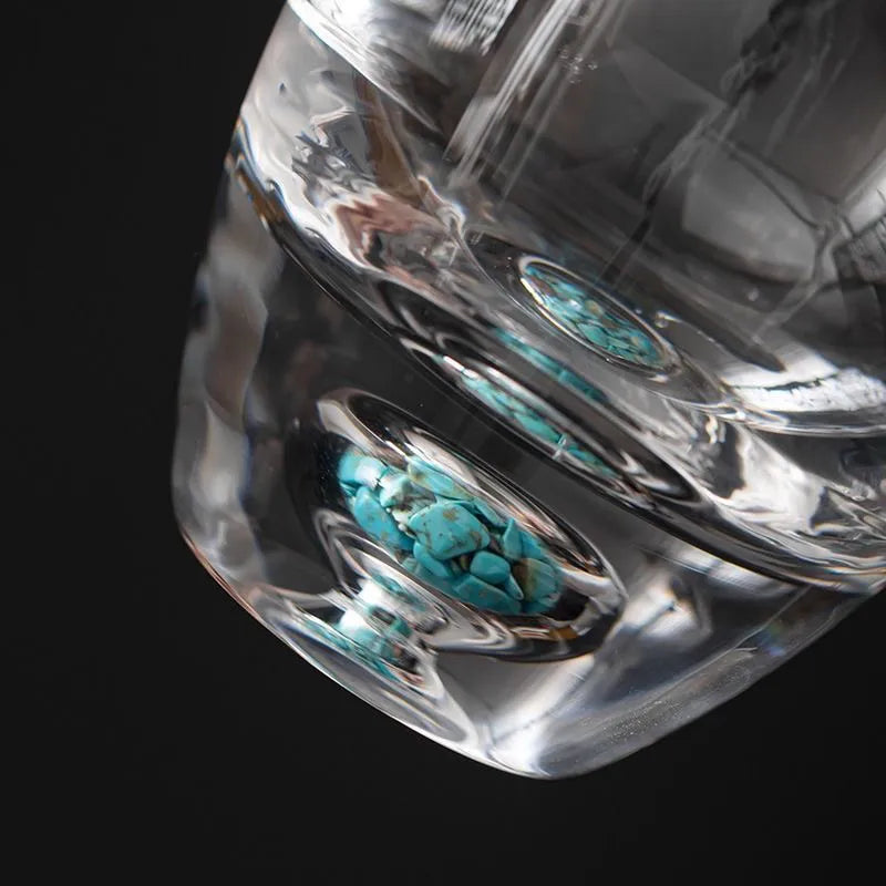 Turquoise high-grade crystal glass Gongfu tea set, new style light luxury household tea cup complete set, office gift box