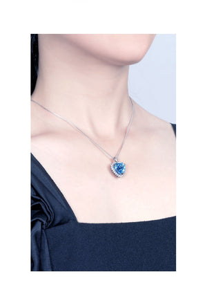 S925 sterling silver ocean heart-shaped collarbone necklace topaz luxury blue pendant romantic