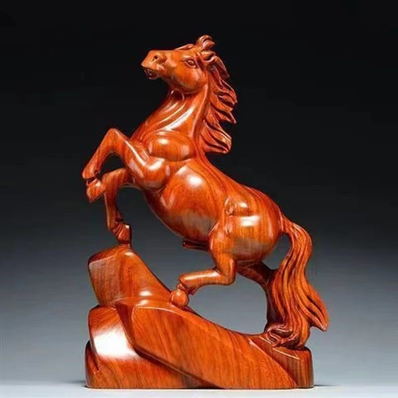 Ebony carved horse ornaments solid wood horse to success crafts home living room TV cabinet decoration opening gift