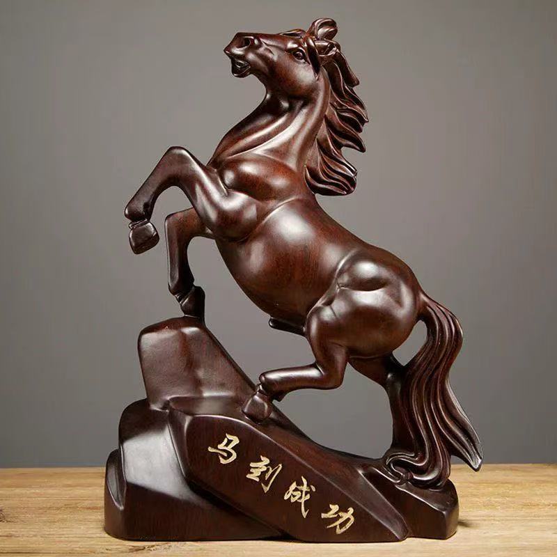 Ebony carved horse ornaments solid wood horse to success crafts home living room TV cabinet decoration opening gift