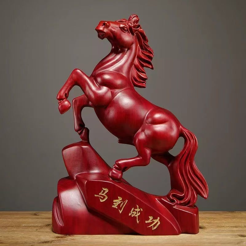Ebony carved horse ornaments solid wood horse to success crafts home living room TV cabinet decoration opening gift