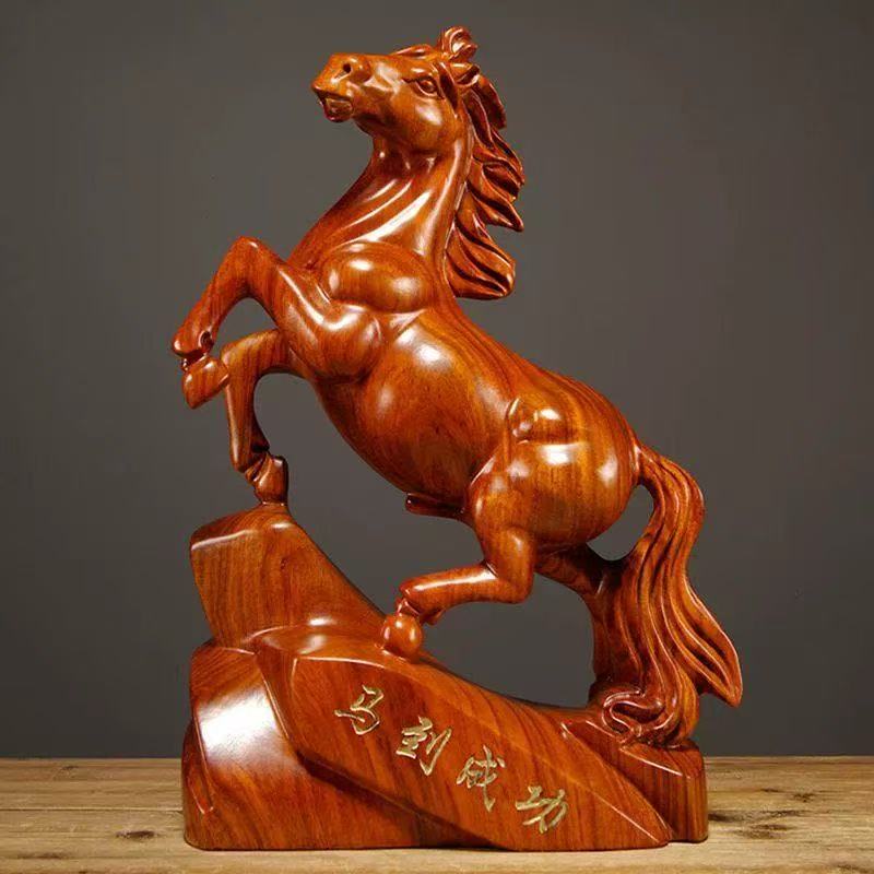 Ebony carved horse ornaments solid wood horse to success crafts home living room TV cabinet decoration opening gift