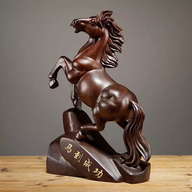 Ebony carved horse ornaments solid wood horse to success crafts home living room TV cabinet decoration opening gift