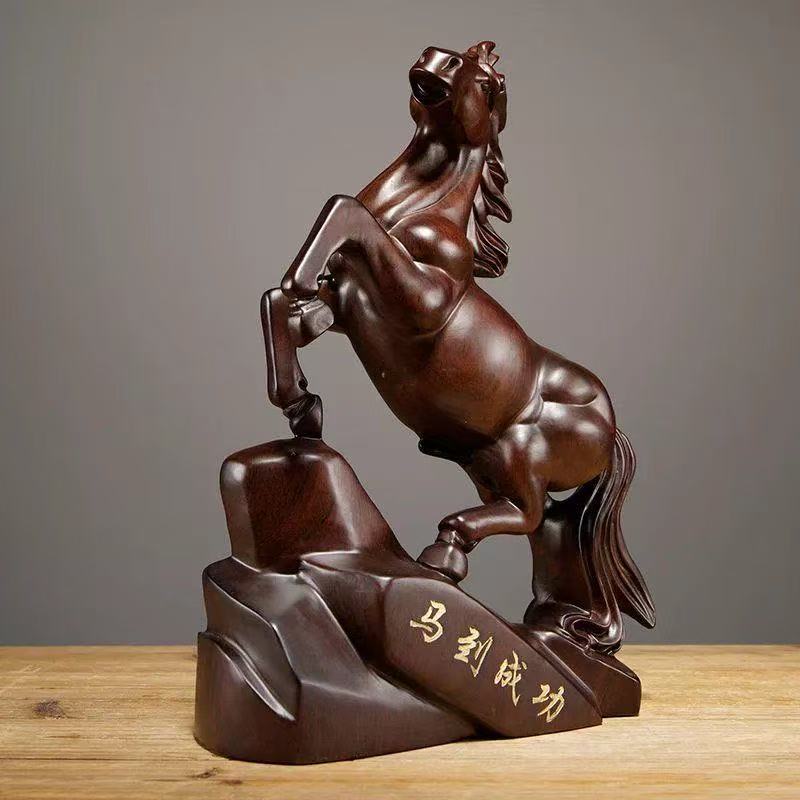 Ebony carved horse ornaments solid wood horse to success crafts home living room TV cabinet decoration opening gift