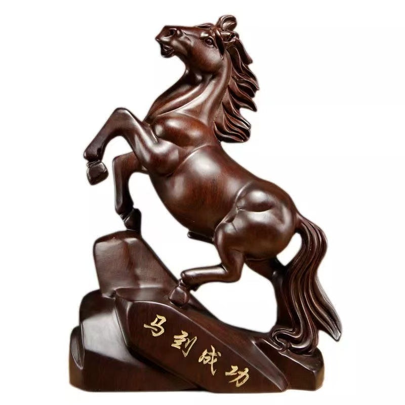 Ebony carved horse ornaments solid wood horse to success crafts home living room TV cabinet decoration opening gift