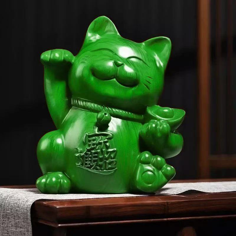 Ebony wood carving ornaments to attract wealth and fortune cat solid wood carving home living room shop opening cash register craft gift Ornaments