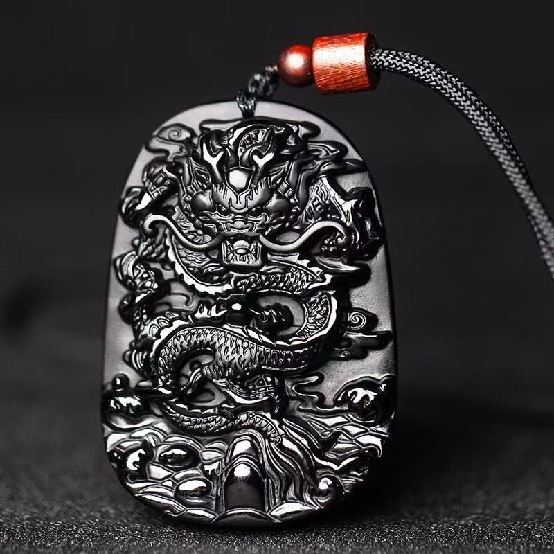 Obsidian Dragon Pendant Men's Domineering Dragon Pendant Good Luck and Fortune Necklace Crystal Jewelry Personalized Gift Ornaments