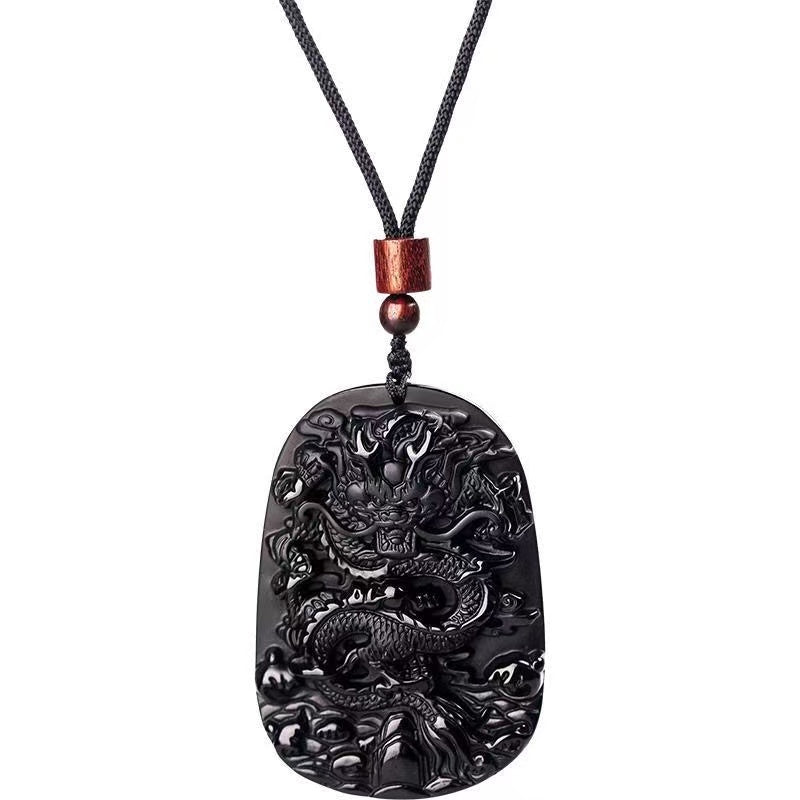 Obsidian Dragon Pendant Men's Domineering Dragon Pendant Good Luck and Fortune Necklace Crystal Jewelry Personalized Gift Ornaments