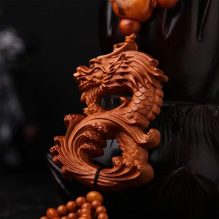 Creative gift mahogany pendant, eight-character dragon pendant, car interior supplies, wooden decoration Ornaments