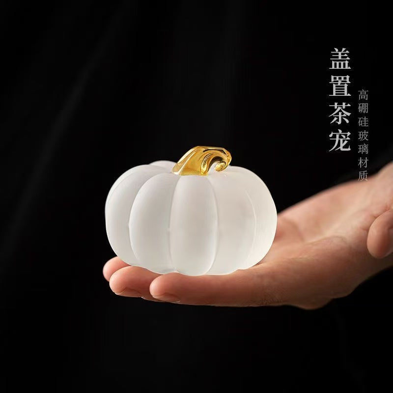 Creative tea tray tea table small ornaments high borosilicate glass pumpkin tea pet home Zen frosted cover tea ceremony accessories