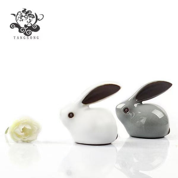 Ge Kiln Jade Rabbit Cracked Tea Pet Ru Kiln Teacup Premium Zodiac Ornaments Creative Kung Fu Tea Set Tea Ceremony Six Gentlemen