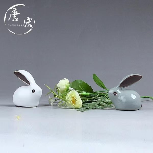 Ge Kiln Jade Rabbit Cracked Tea Pet Ru Kiln Teacup Premium Zodiac Ornaments Creative Kung Fu Tea Set Tea Ceremony Six Gentlemen