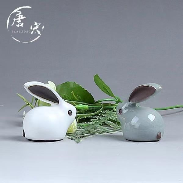 Ge Kiln Jade Rabbit Cracked Tea Pet Ru Kiln Teacup Premium Zodiac Ornaments Creative Kung Fu Tea Set Tea Ceremony Six Gentlemen
