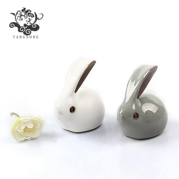 Ge Kiln Jade Rabbit Cracked Tea Pet Ru Kiln Teacup Premium Zodiac Ornaments Creative Kung Fu Tea Set Tea Ceremony Six Gentlemen