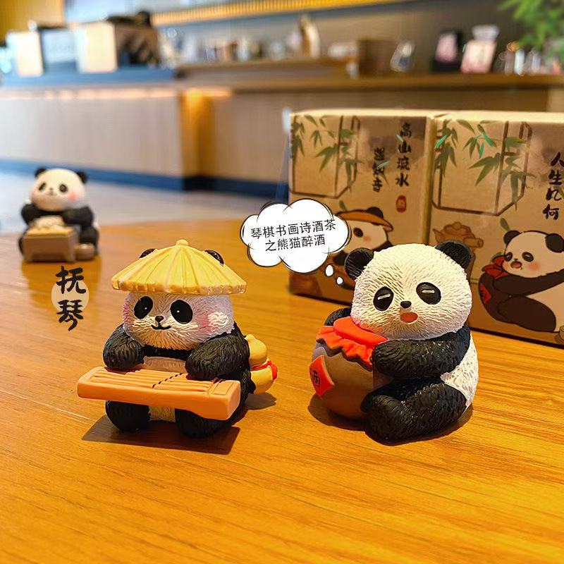 Original national style eight elegant hair flu panda car ornaments cute exquisite fashion resin doll desktop decorations