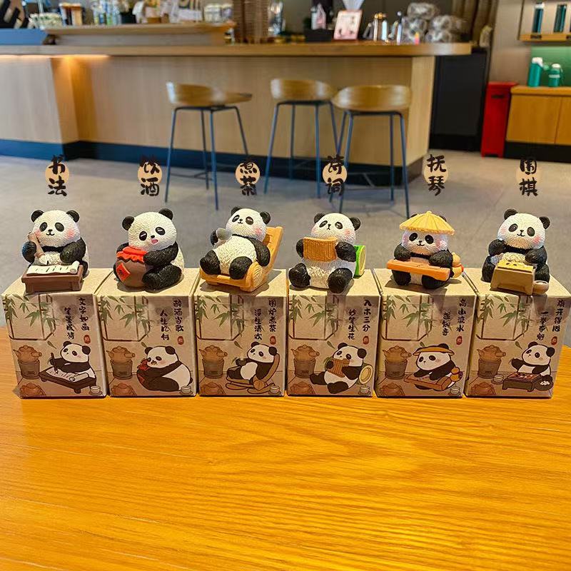 Original national style eight elegant hair flu panda car ornaments cute exquisite fashion resin doll desktop decorations