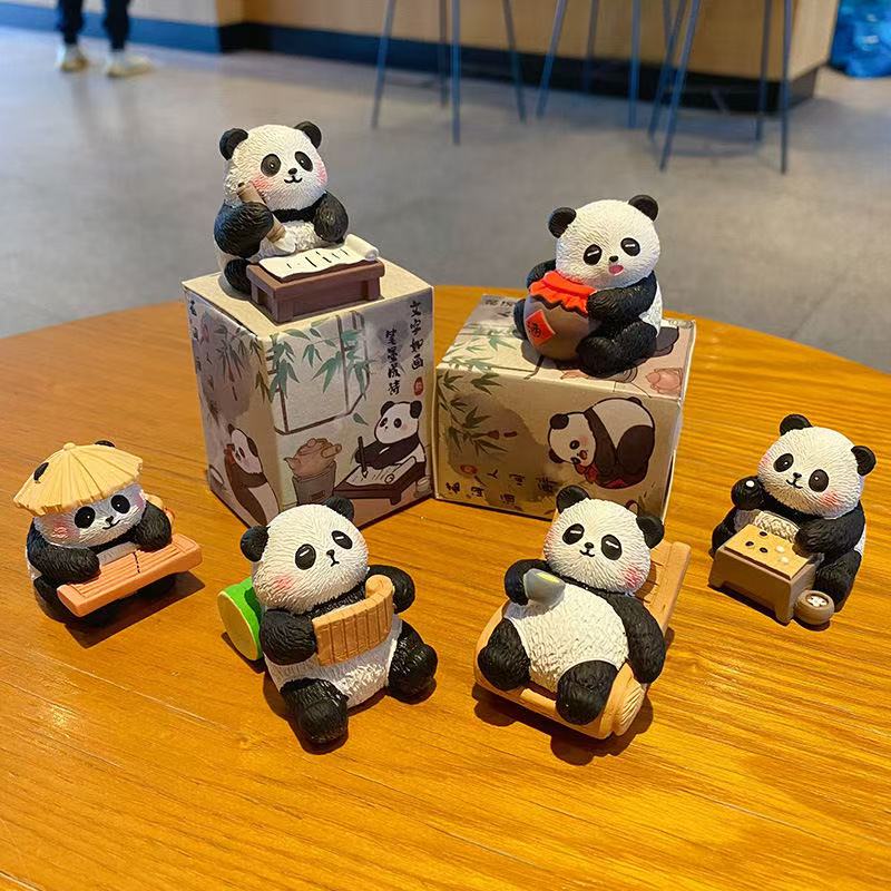 Original national style eight elegant hair flu panda car ornaments cute exquisite fashion resin doll desktop decorations