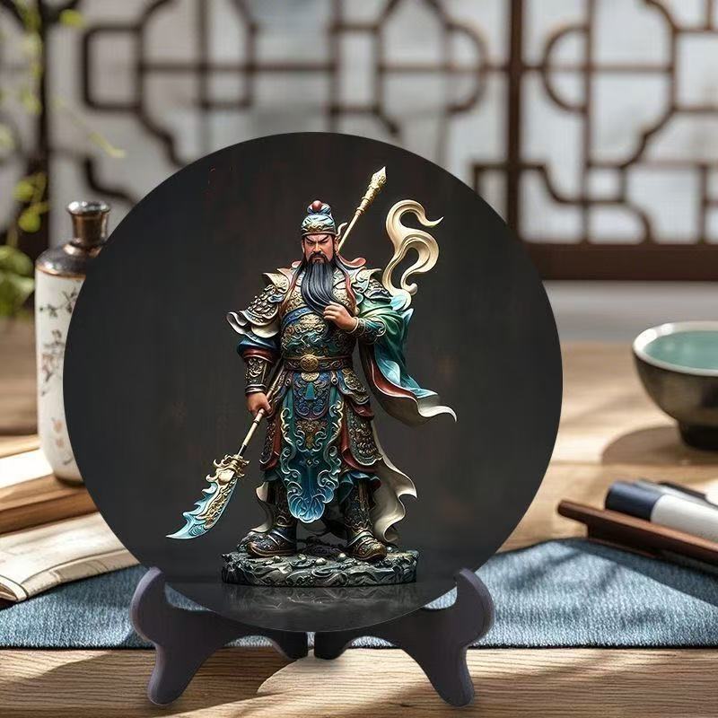 Traditional Chinese Style 3D Guan Yu Art Disc Frame Bedroom, Study, Cabinet Display Home Protection & Wealth Attraction Perfect Gift for Friends and Elders