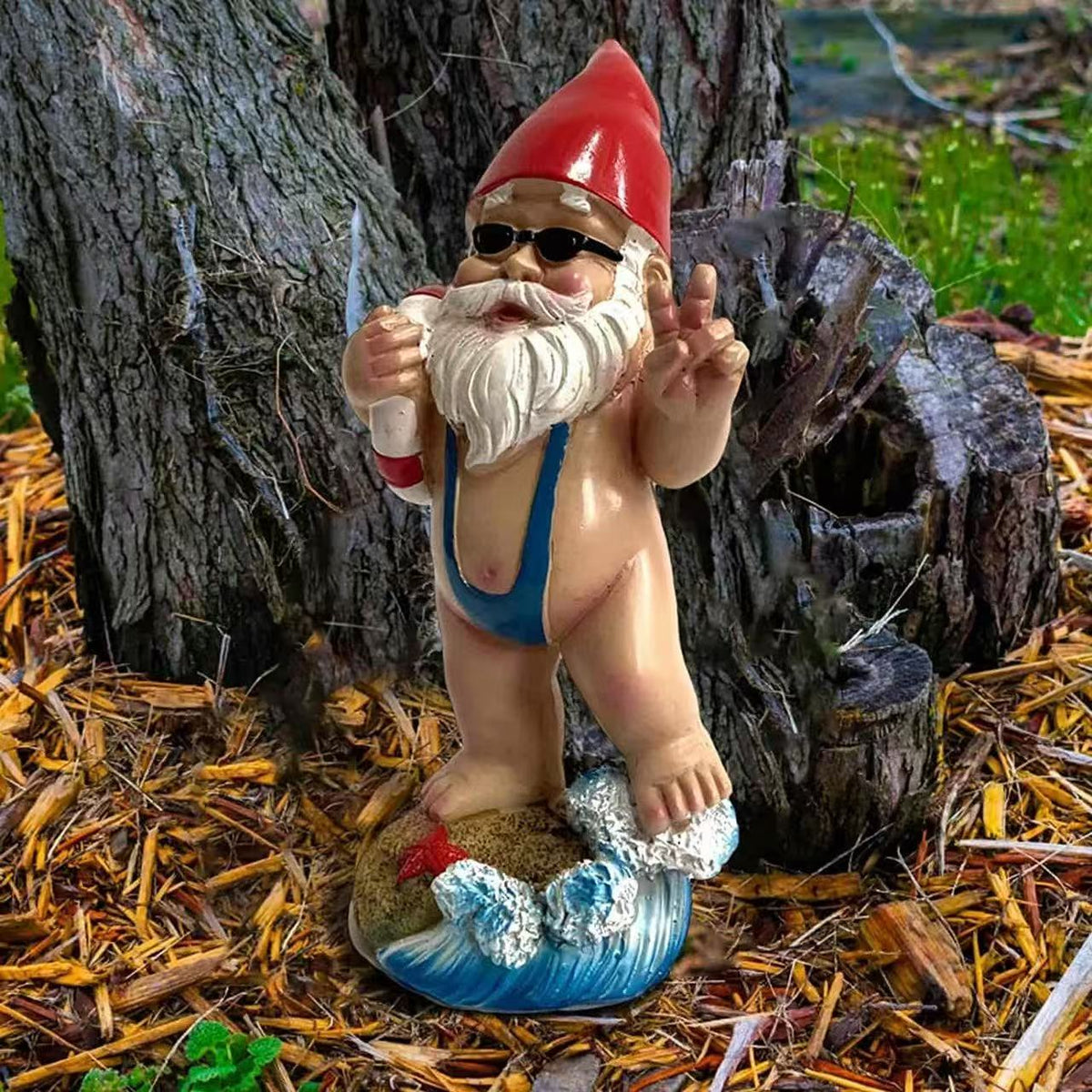 Swimming Ring Surfing Garden Gnome Statue Resin Craft Funny White-Bearded Dwarf Outdoor Decorative Craft