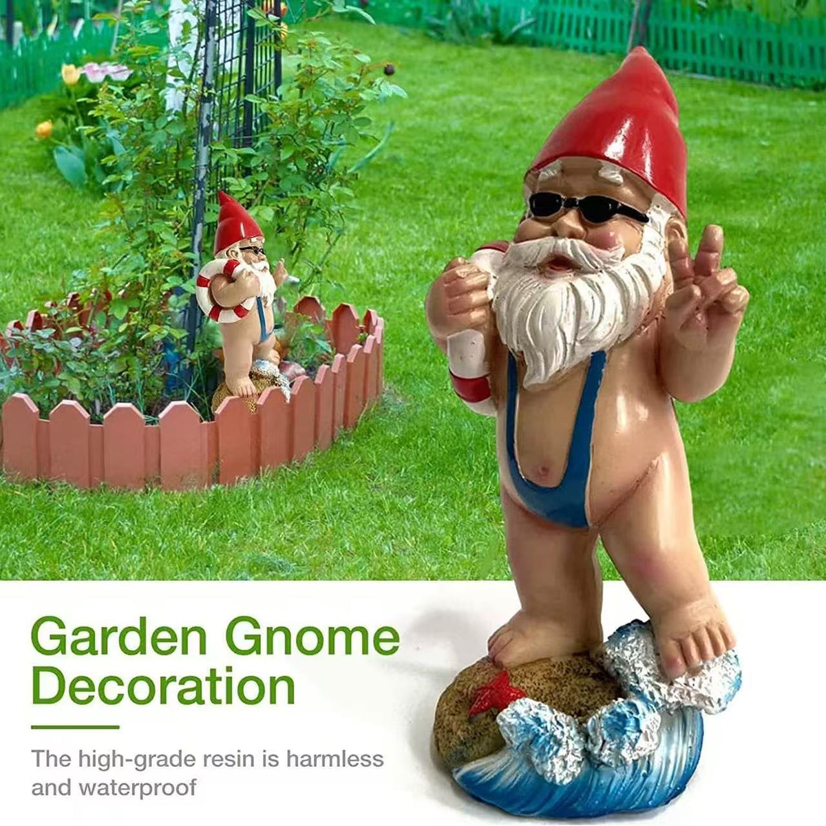 Swimming Ring Surfing Garden Gnome Statue Resin Craft Funny White-Bearded Dwarf Outdoor Decorative Craft