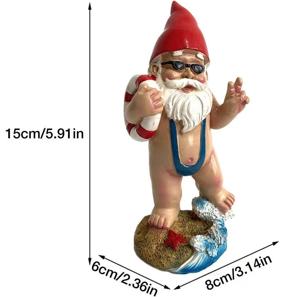 Swimming Ring Surfing Garden Gnome Statue Resin Craft Funny White-Bearded Dwarf Outdoor Decorative Craft