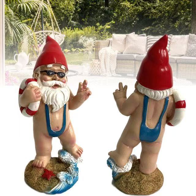 Swimming Ring Surfing Garden Gnome Statue Resin Craft Funny White-Bearded Dwarf Outdoor Decorative Craft