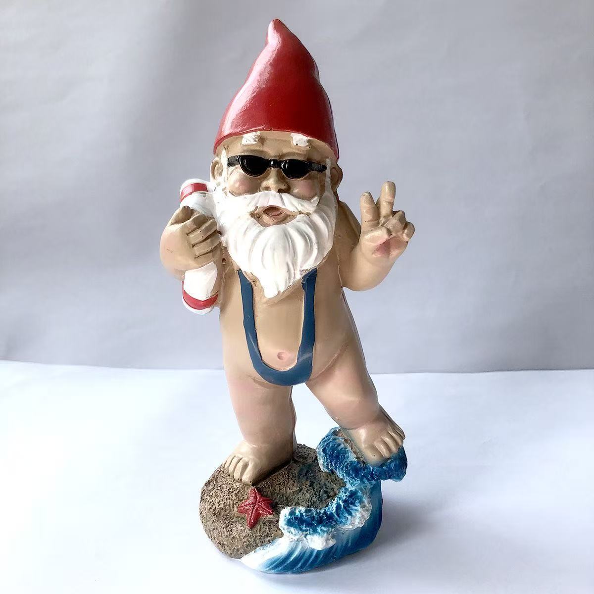 Swimming Ring Surfing Garden Gnome Statue Resin Craft Funny White-Bearded Dwarf Outdoor Decorative Craft