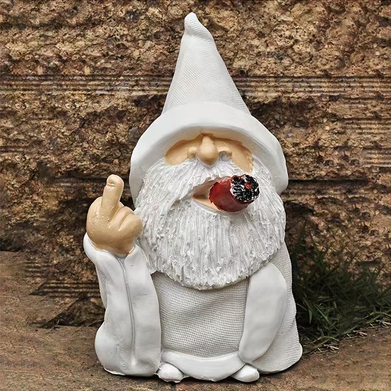 Quirky Smoking Gnome Grandpa Spirit Sculpture Ornament Garden Home Decor Courtyard Decorative Piece Handcrafted Artwork