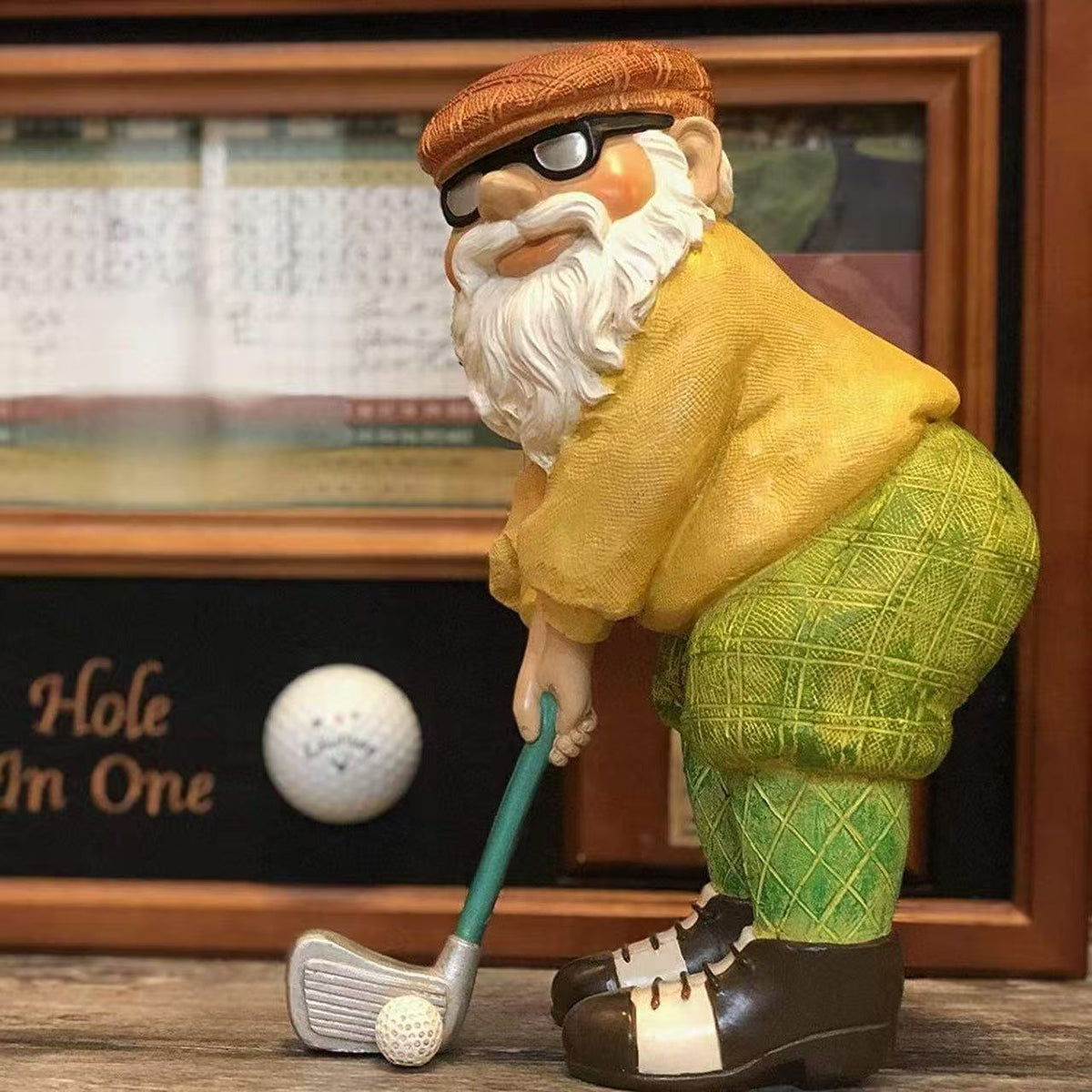 Personalized Golfing Gnome Resin Figurine 3D White Beard Miniature Statue Indoor/Outdoor Room Decor Craft