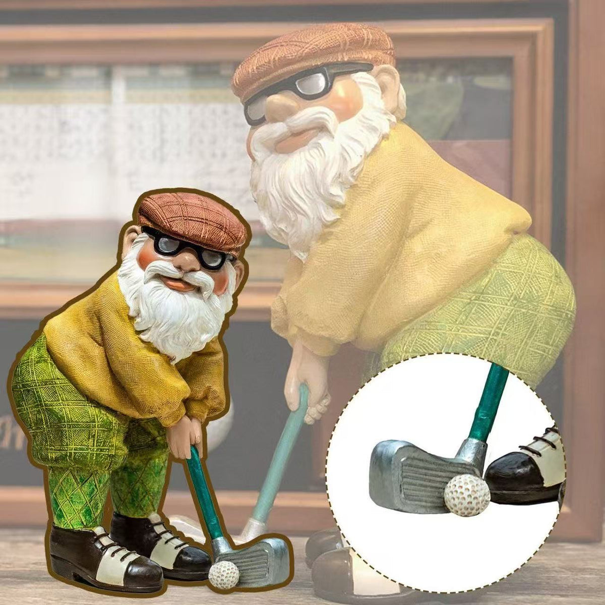 Personalized Golfing Gnome Resin Figurine 3D White Beard Miniature Statue Indoor/Outdoor Room Decor Craft