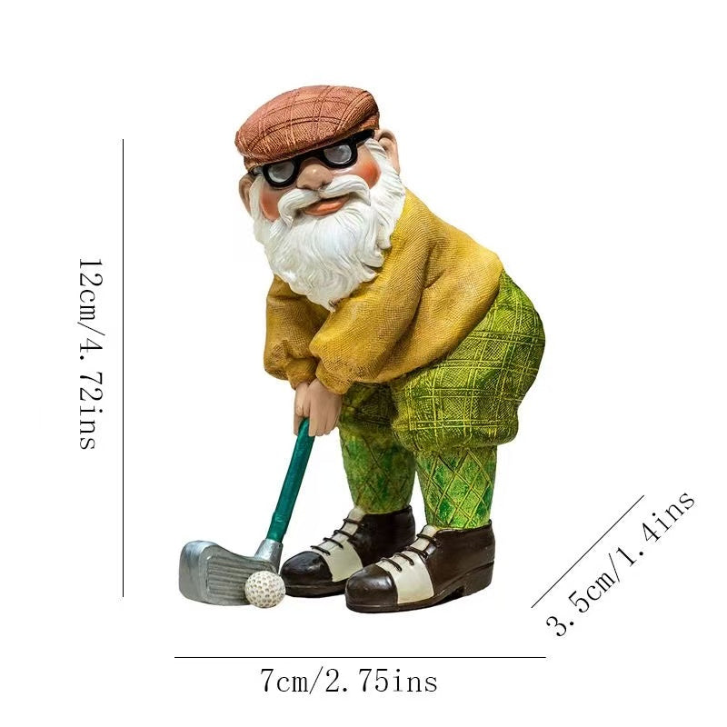 Personalized Golfing Gnome Resin Figurine 3D White Beard Miniature Statue Indoor/Outdoor Room Decor Craft