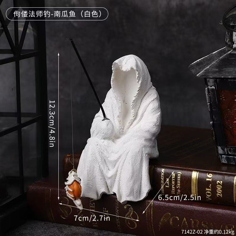 Ghost Fishing Witch Resin Art Figurine Halloween Decorations Home Desktop Display Luxury Dark Style