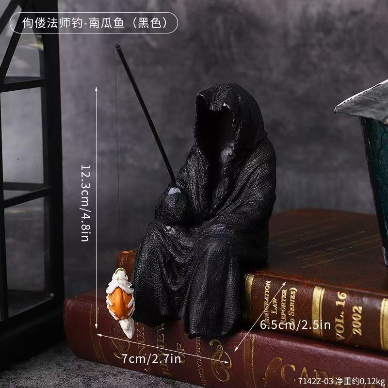 Ghost Fishing Witch Resin Art Figurine Halloween Decorations Home Desktop Display Luxury Dark Style
